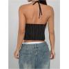 imageSHENHE Womens Striped Tie Front Top Open Back Deep V Halter Sexy Going Out Y2k Crop TopPinstripe Black White