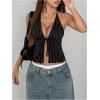 imageSHENHE Womens Striped Tie Front Top Open Back Deep V Halter Sexy Going Out Y2k Crop TopPinstripe Black White