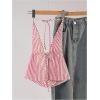 imageSHENHE Womens Striped Tie Front Top Open Back Deep V Halter Sexy Going Out Y2k Crop TopRed