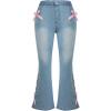 imageSHENHE Girls High Waisted Flare Leg Jeans Split Raw Hem Denim Pants with PocketsLight Wash Blue Bow