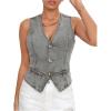 imageSHENHE Womens Button Down Denim Vest Top Sleeveless V Neck Jean Waistcoat Vest Y2K Summer Crop TopsLight Grey