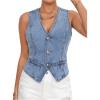 imageSHENHE Womens Button Down Denim Vest Top Sleeveless V Neck Jean Waistcoat Vest Y2K Summer Crop TopsLight Wash