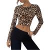 imageSHENHE Womens Cheetah Print Crew Neck Long Sleeve T Shirt Slim Fit Crop TopsMulticolor