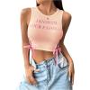 imageSHENHE Womens Letter Print Lace Up Round Neck Slim Fit Crop Going Out Tank TopsDusty Pink