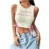 imageSHENHE Womens Letter Print Lace Up Round Neck Slim Fit Crop Going Out Tank TopsLight Green