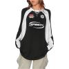 imageSHENHE Womens Oversized Jersey Shirt Graphic Print Crew Neck Color Block Raglan Sleeve Y2K Tee Shirt TopBlack and White