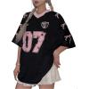 imageSHENHE Womens Plus Size Y2k Oversized Jersey Top Bow Graphic V Neck Half Sleeve Tee ShirtBlack