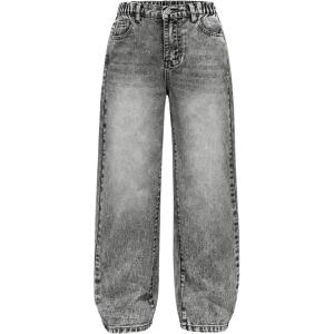 imageSHENHE Girls Wide Leg Jeans Casual Elastic Waist Loose Jeans Denim Pants with PocketsDark Grey