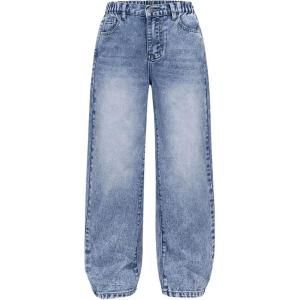 imageSHENHE Girls Wide Leg Jeans Casual Elastic Waist Loose Jeans Denim Pants with PocketsLight Blue
