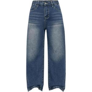 imageSHENHE Girls Wide Leg Jeans Casual Elastic Waist Loose Jeans Denim Pants with PocketsMedium Wash Blue