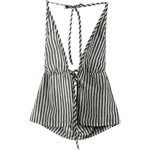 imageSHENHE Womens Striped Tie Front Top Open Back Deep V Halter Sexy Going Out Y2k Crop TopBlack