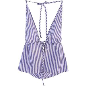 imageSHENHE Womens Striped Tie Front Top Open Back Deep V Halter Sexy Going Out Y2k Crop TopBlue