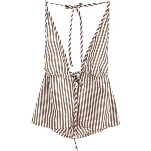 imageSHENHE Womens Striped Tie Front Top Open Back Deep V Halter Sexy Going Out Y2k Crop TopCoffee Brown