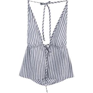imageSHENHE Womens Striped Tie Front Top Open Back Deep V Halter Sexy Going Out Y2k Crop TopDark Blue