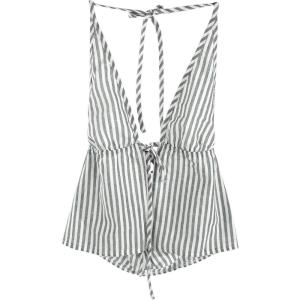 imageSHENHE Womens Striped Tie Front Top Open Back Deep V Halter Sexy Going Out Y2k Crop TopGreen
