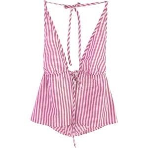 imageSHENHE Womens Striped Tie Front Top Open Back Deep V Halter Sexy Going Out Y2k Crop TopHot Pink