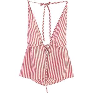 imageSHENHE Womens Striped Tie Front Top Open Back Deep V Halter Sexy Going Out Y2k Crop TopRed
