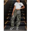 imageSHENHE Girls Camo High Waisted Wide Leg Jeans Loose Casual Long Denim Pants StreetwearGreen