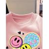 imageSHENHE Girls Crewneck Cute Smile Face Cartoon Graphic Sweatshirts Long Sleeve Loose PulloversPink