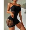 imageSHENHE Womens Fishnet Lingerie Mesh Night Dress Hollow Out Bodycon Mini Dress ChemiseBlack