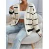 imageSHENHE Womens Open Front Colorful Striped Drop Shoulder Oversized Cardigan SweaterMulticolor Black and White