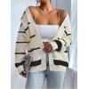 imageSHENHE Womens Open Front Colorful Striped Drop Shoulder Oversized Cardigan SweaterMulticolor Black and White