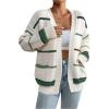 imageSHENHE Womens Open Front Colorful Striped Drop Shoulder Oversized Cardigan SweaterMulticolor White Green