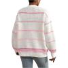 imageSHENHE Womens Open Front Colorful Striped Drop Shoulder Oversized Cardigan SweaterMulticolor White Pink