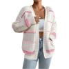imageSHENHE Womens Open Front Colorful Striped Drop Shoulder Oversized Cardigan SweaterMulticolor White Pink