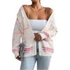 imageSHENHE Womens Open Front Colorful Striped Drop Shoulder Oversized Cardigan SweaterMulticolor White Pink