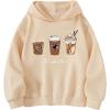 imageSHENHE Girls Coffee Graphic Hoodie Drop Shoulder Hooded Sweatshirts Casual Long Sleeve PulloversBeige