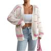 imageSHENHE Womens Open Front Colorful Striped Drop Shoulder Oversized Cardigan SweaterMulticolor White Pink