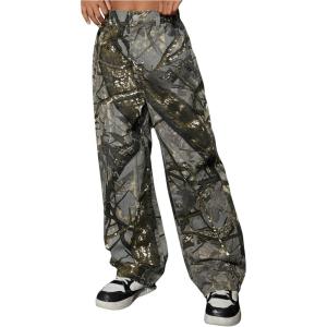 imageSHENHE Girls Camo High Waisted Wide Leg Jeans Loose Casual Long Denim Pants StreetwearGreen