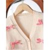 imageSHENHE Girls Bow Button Down Knitted Cardigan V Neck Loose Cute Crop Sweater OutwearApricot