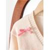 imageSHENHE Girls Bow Button Down Knitted Cardigan V Neck Loose Cute Crop Sweater OutwearApricot