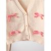imageSHENHE Girls Bow Button Down Knitted Cardigan V Neck Loose Cute Crop Sweater OutwearApricot