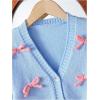imageSHENHE Girls Bow Button Down Knitted Cardigan V Neck Loose Cute Crop Sweater OutwearBlue