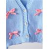 imageSHENHE Girls Bow Button Down Knitted Cardigan V Neck Loose Cute Crop Sweater OutwearBlue
