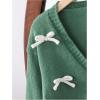 imageSHENHE Girls Bow Button Down Knitted Cardigan V Neck Loose Cute Crop Sweater OutwearDark Green
