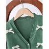 imageSHENHE Girls Bow Button Down Knitted Cardigan V Neck Loose Cute Crop Sweater OutwearDark Green