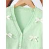 imageSHENHE Girls Bow Button Down Knitted Cardigan V Neck Loose Cute Crop Sweater OutwearGreen
