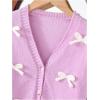 imageSHENHE Girls Bow Button Down Knitted Cardigan V Neck Loose Cute Crop Sweater OutwearMauve Purple