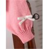 imageSHENHE Girls Bow Button Down Knitted Cardigan V Neck Loose Cute Crop Sweater OutwearPink