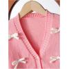imageSHENHE Girls Bow Button Down Knitted Cardigan V Neck Loose Cute Crop Sweater OutwearPink