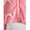 imageSHENHE Girls Bow Button Down Knitted Cardigan V Neck Loose Cute Crop Sweater OutwearPink
