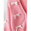 imageSHENHE Girls Bow Button Down Knitted Cardigan V Neck Loose Cute Crop Sweater OutwearPink
