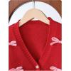 imageSHENHE Girls Bow Button Down Knitted Cardigan V Neck Loose Cute Crop Sweater OutwearRed