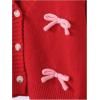 imageSHENHE Girls Bow Button Down Knitted Cardigan V Neck Loose Cute Crop Sweater OutwearRed