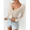 imageSHENHE Womens Ribbed Knit Button Down V Neck Lightweight Cropped Cardigan SweaterApricot