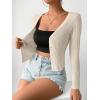 imageSHENHE Womens Ribbed Knit Button Down V Neck Lightweight Cropped Cardigan SweaterApricot